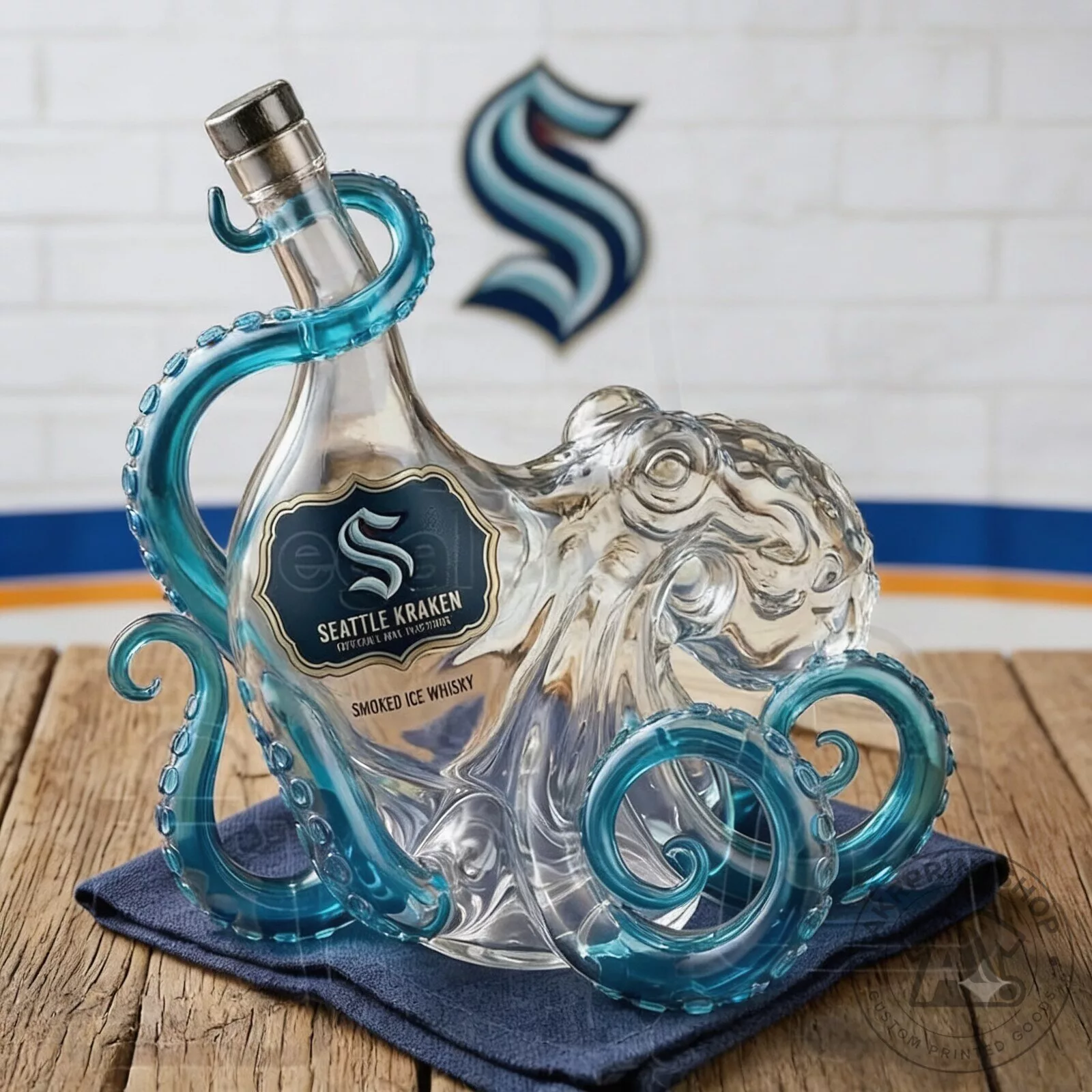 Seattle Kraken NHL 3D Sculpted Octopus Whiskey Decanter Bottle