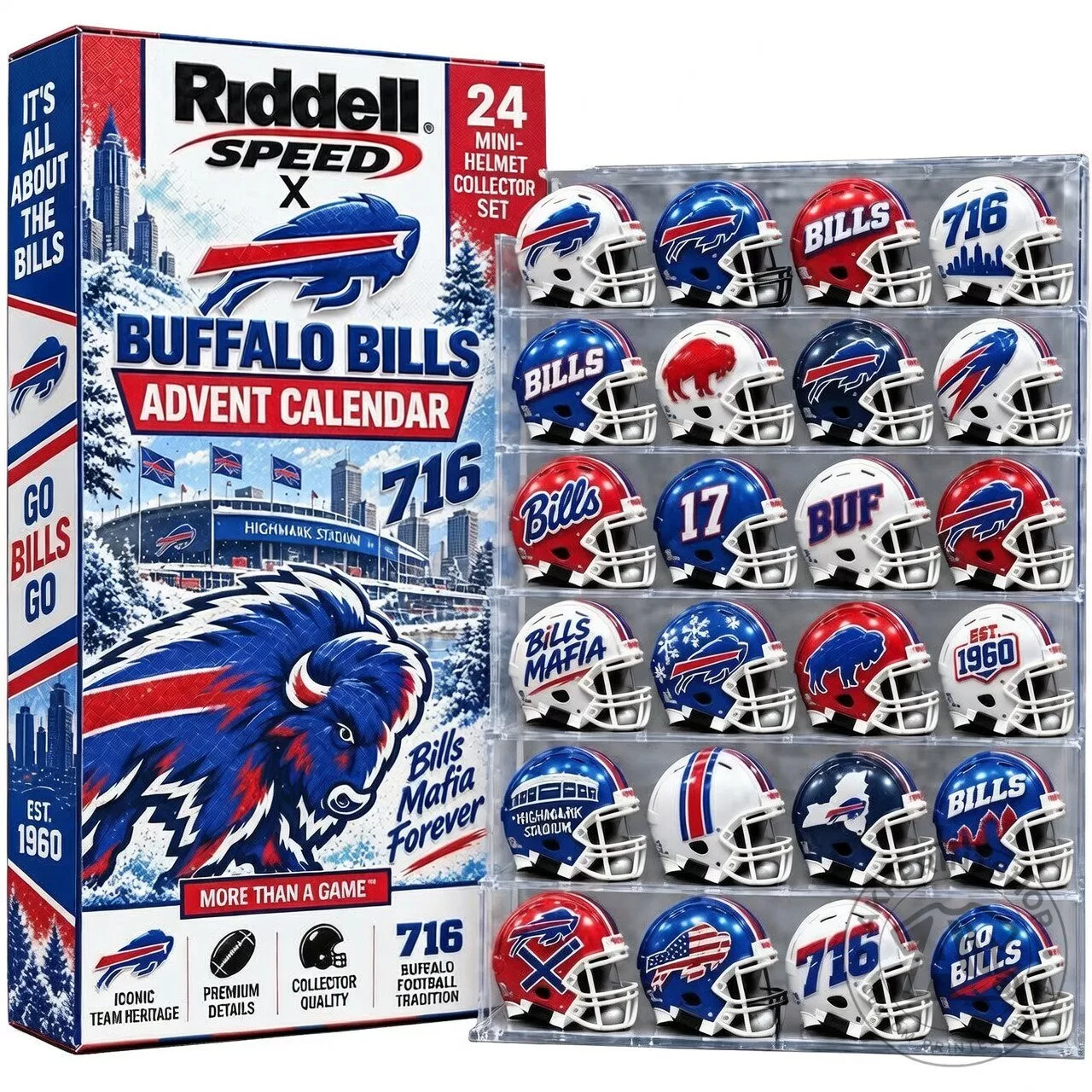 Buffalo Bills NFL Football 24 Mini-Helmet Collector Set Advent Calendar