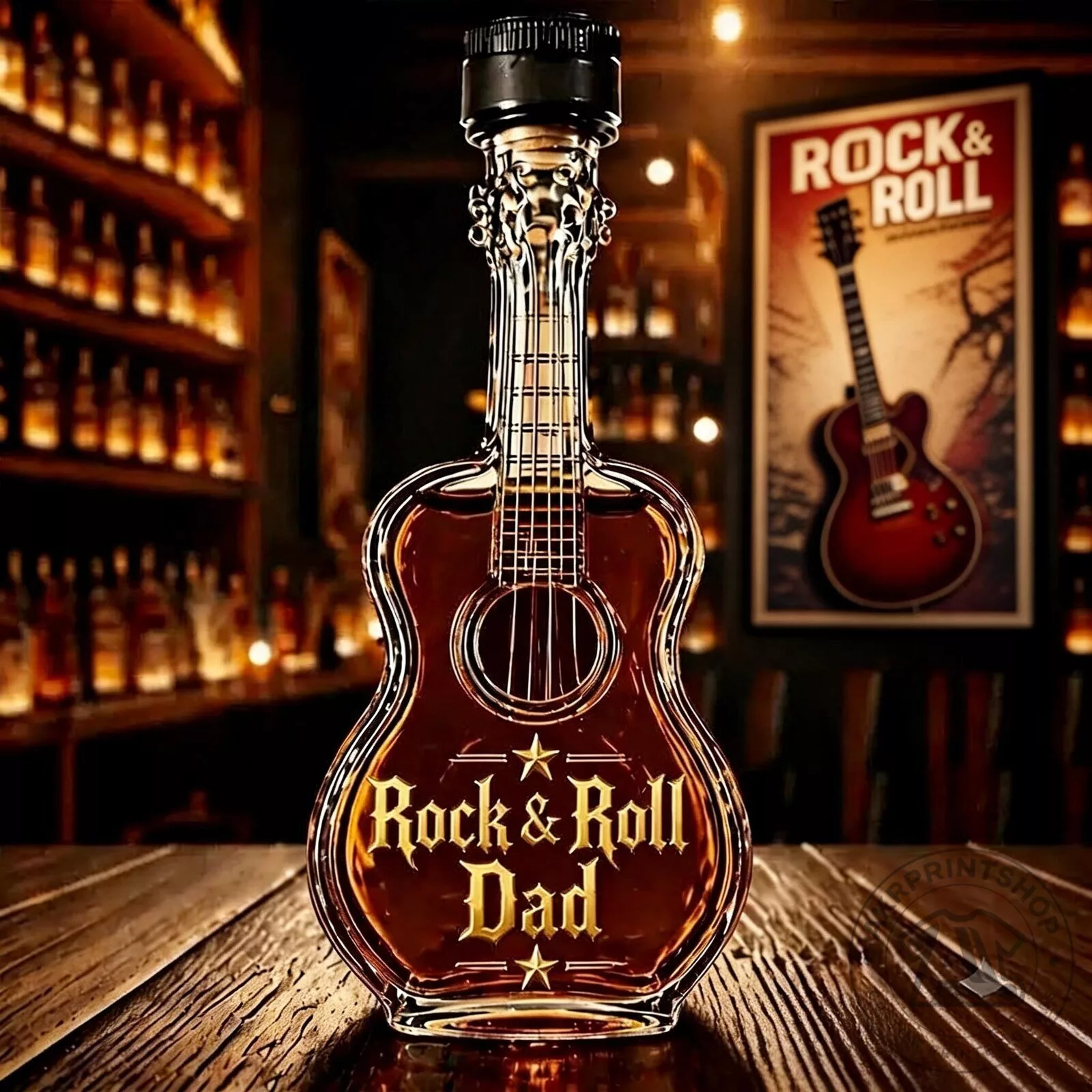 Old Guy Still Rockin Rock Style Guitar Shaped Decanter Bottle 3 Old Guy Still Rockin Rock Style Guitar Shaped Decanter Bottle product design and detailed view