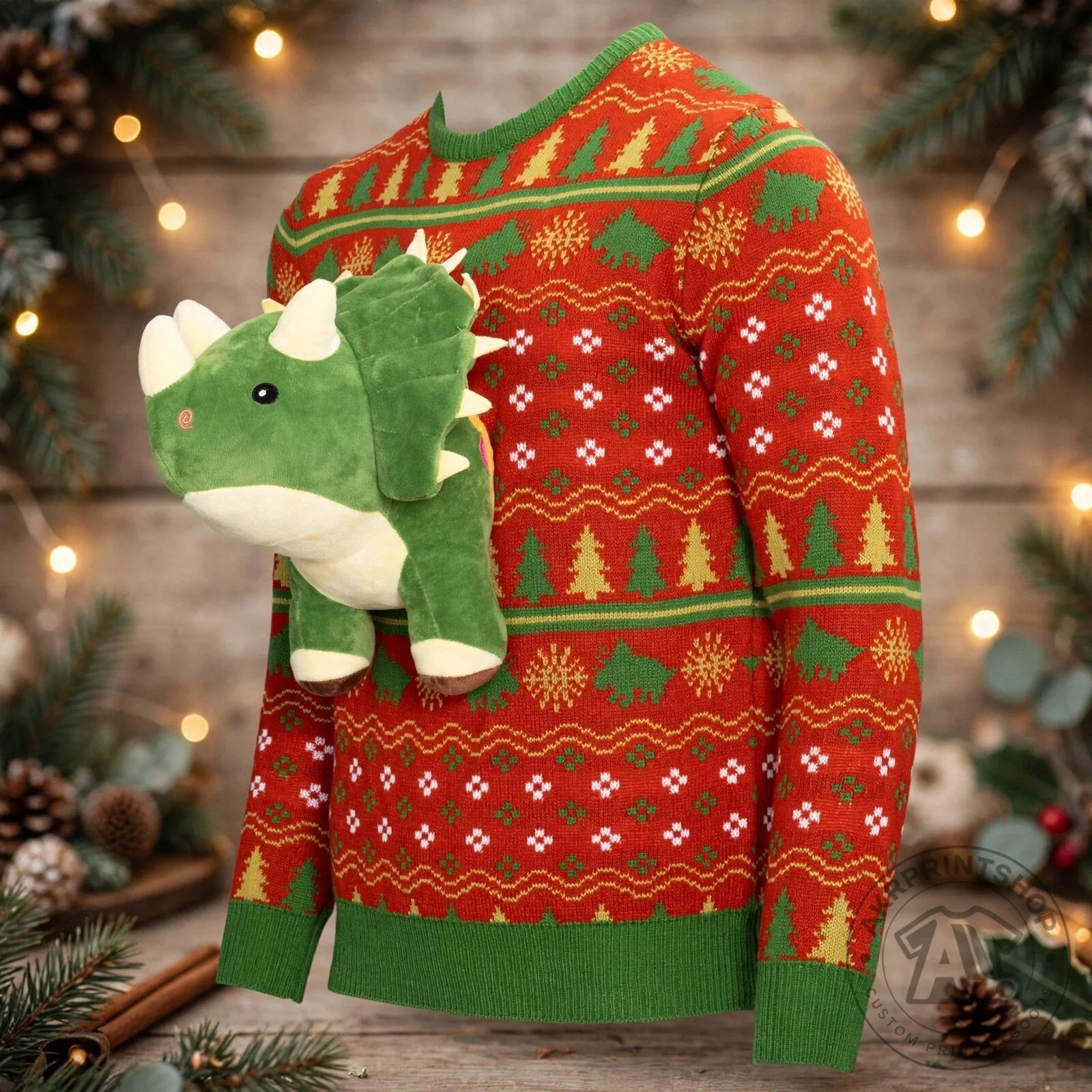 Dinosaur Triceritops 3D Ugly Christmas Sweater