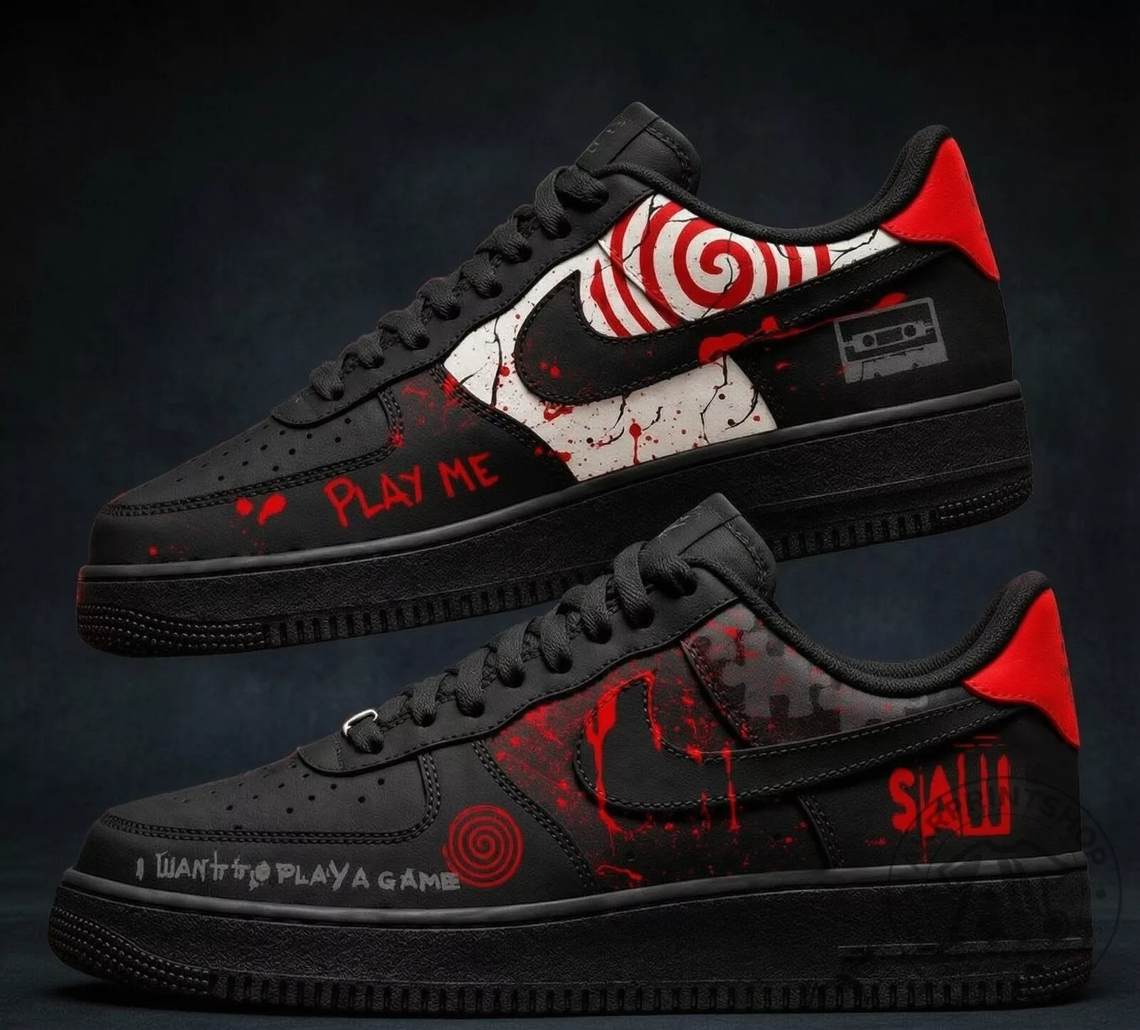 Jigsaw Saw Horror Movie Billy The Puppet Halloween AF1 Sneakers Shoes