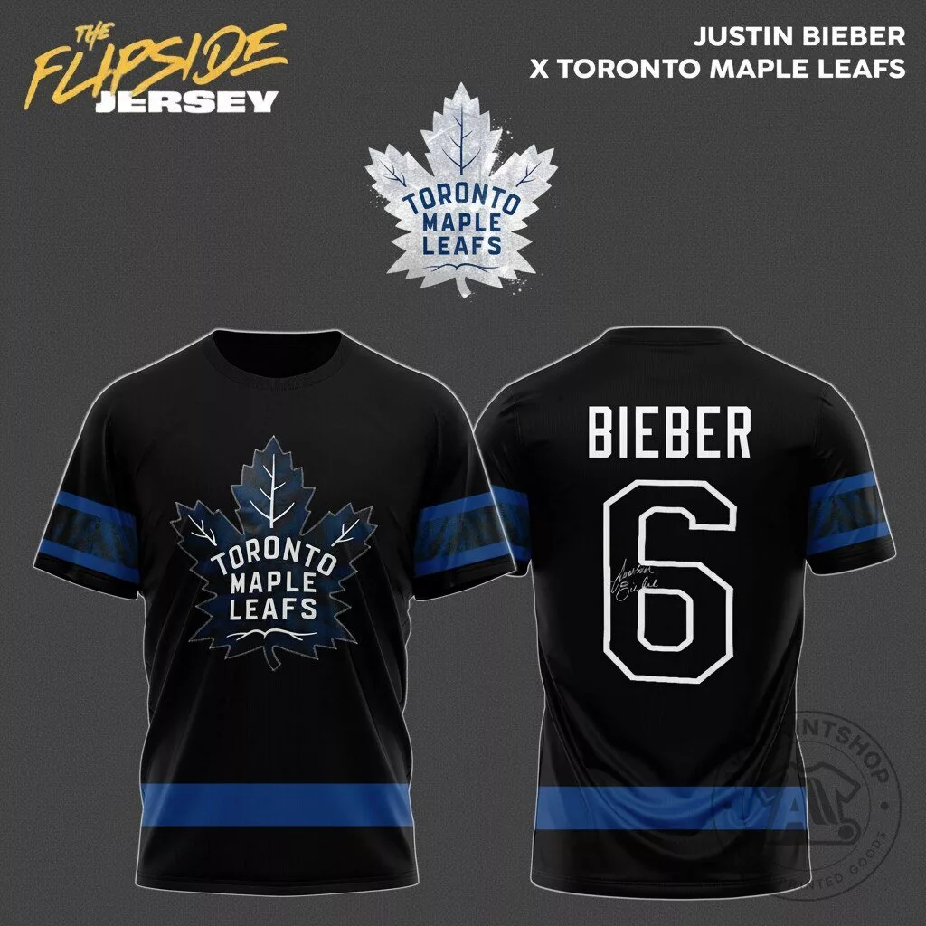 Justin Bieber x Toronto Maple Leafs Music Graphic 3D Shirt 3 Justin Bieber x Toronto Maple Leafs Music Graphic 3D Shirt product design and detailed view
