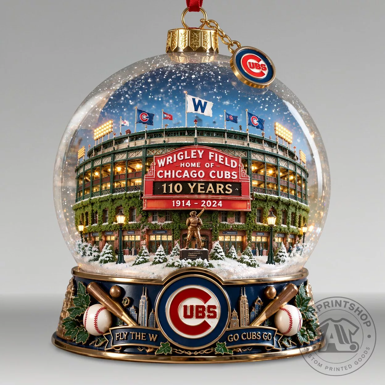 Chicago Cubs Wrigley Field 110th Anniversary Acrylic Snow Globe Ornament