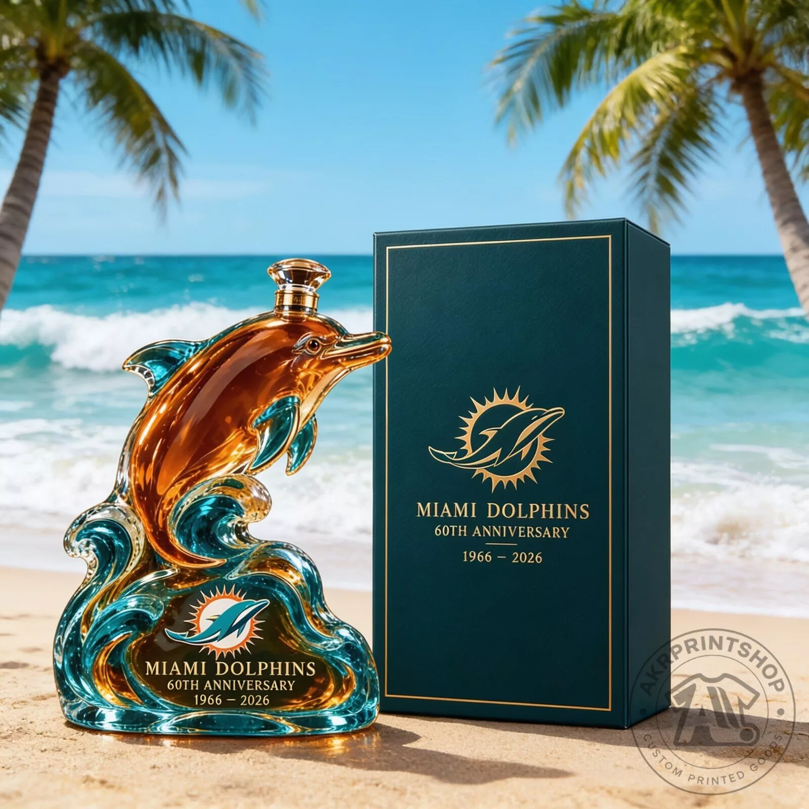 Miami Dolphins Amber Legacy 60th Anniversary Whiskey Decanter