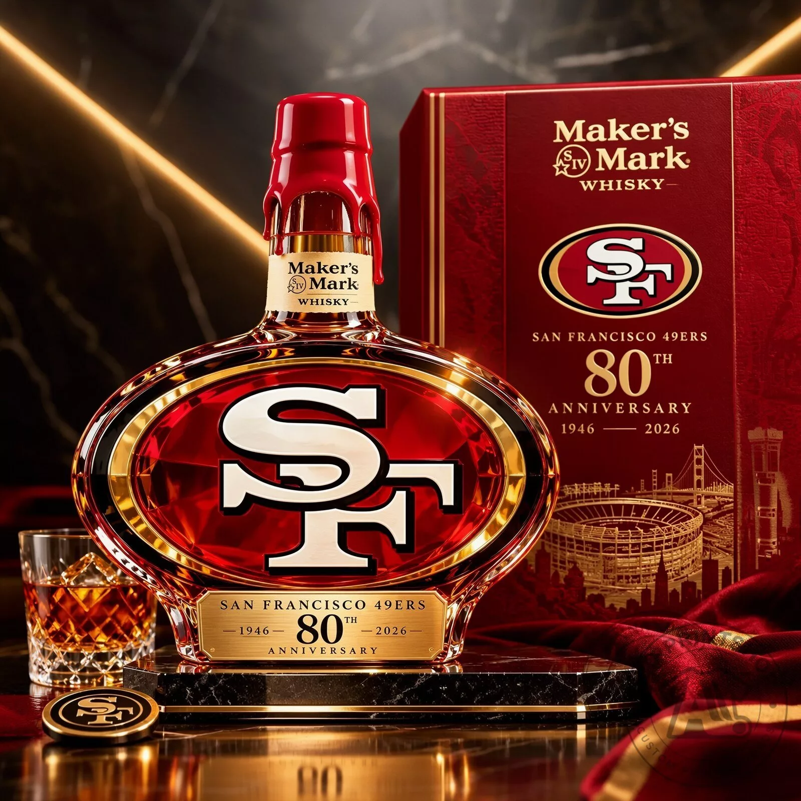 San Francisco 49ers NFL Football Maker’s Mark Decanter Bottle