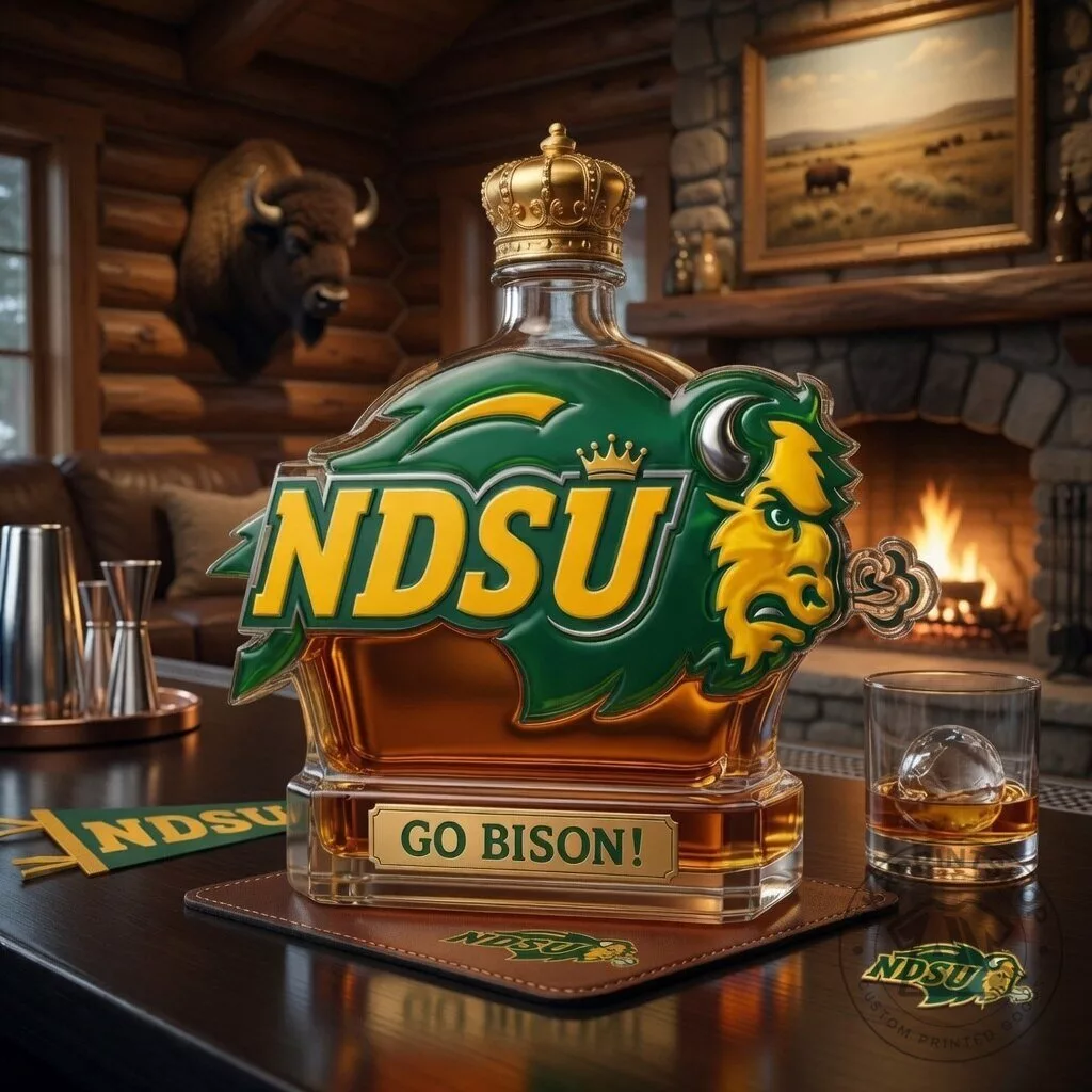 North Dakota State Bison Go Bison Whiskey Decanter Bottle